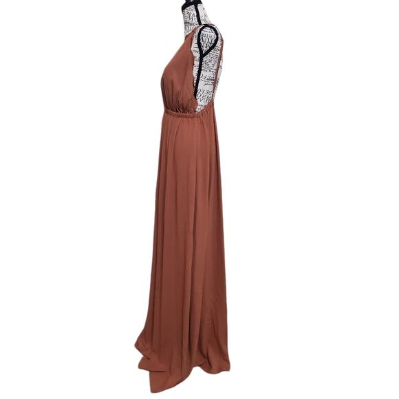 Wishlist Apparel Brown Maxi Dress Strappy Open Back Deep V Neck Flowy Large - Picture 8 of 14